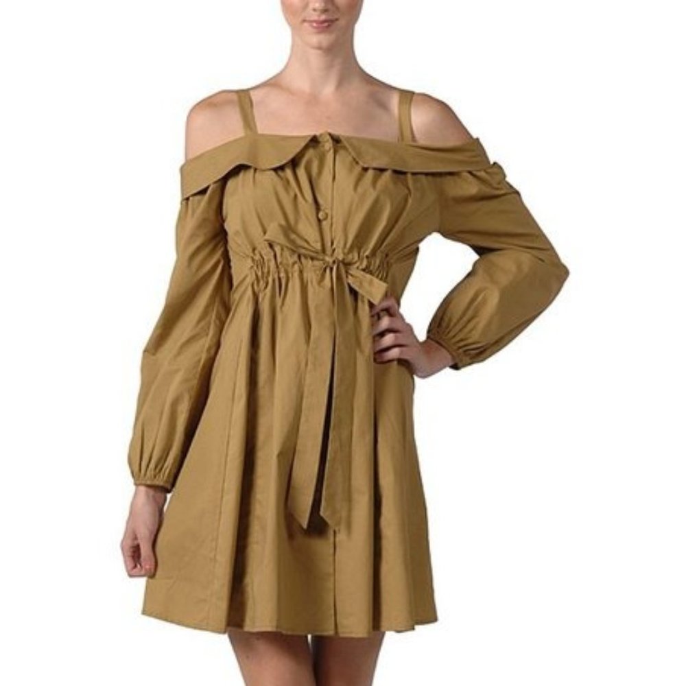 A'reve Mustard Open-Shoulder Dress Size Small NWT